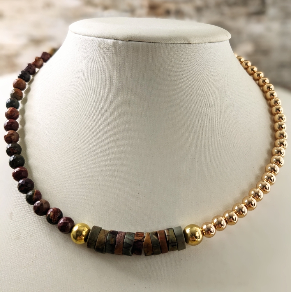 Natural Red Creek Jasper Earth Colors In Assymetrical  Choker/Necklace